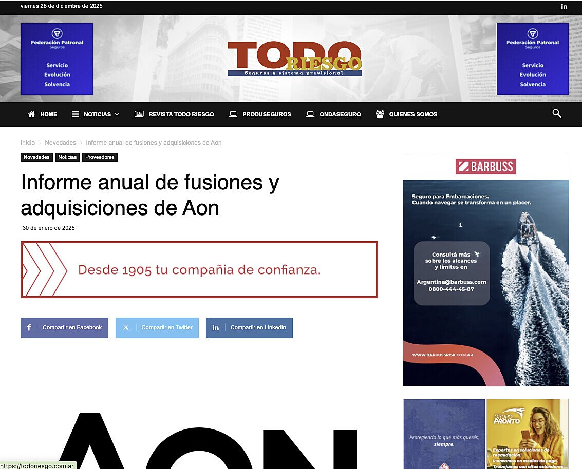 Informe anual de fusiones y adquisiciones de Aon